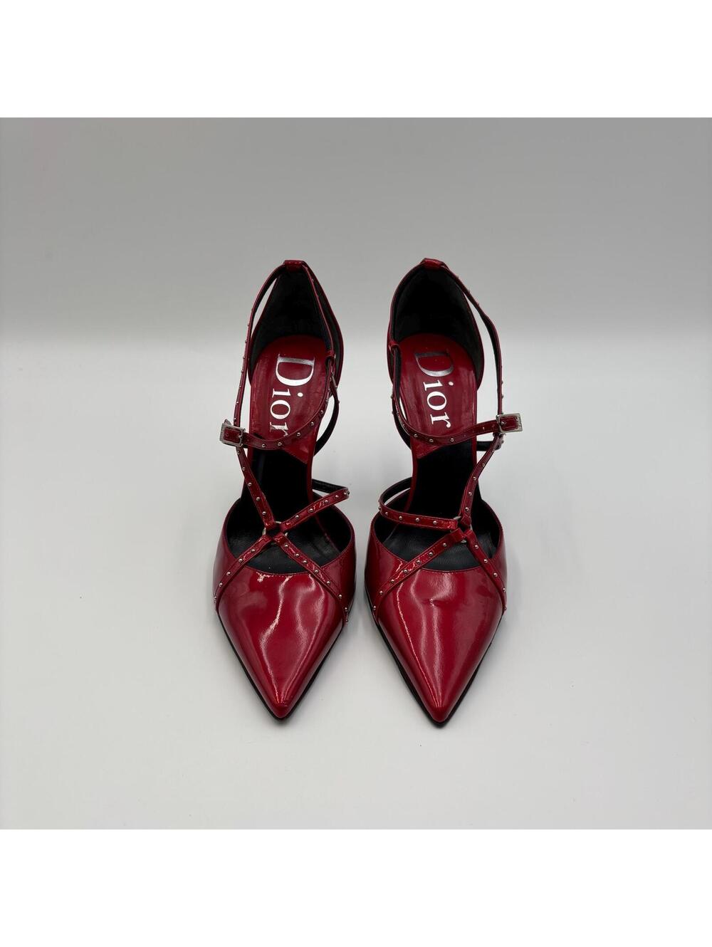 Christian Dior by John Galliano Red Patent Studded Pumps Size 37 - Picture 2 of 6